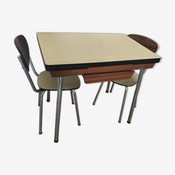 Table avec 2 rallonges et tiroir central formica années 1961