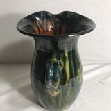 Pichet en céramique émaillée jaune vert & orange années 70