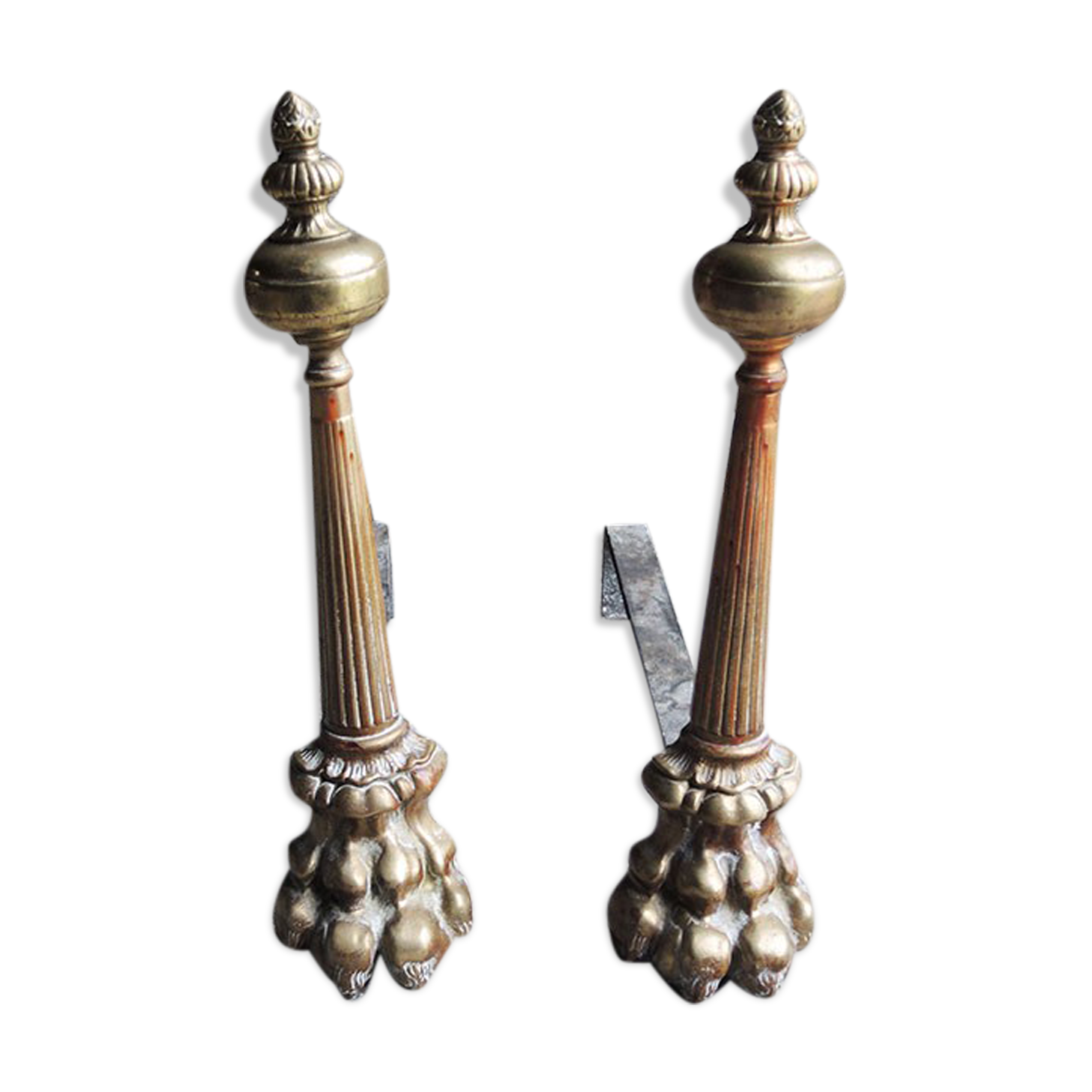 Old Cast Iron & Brass Chenets: Columns