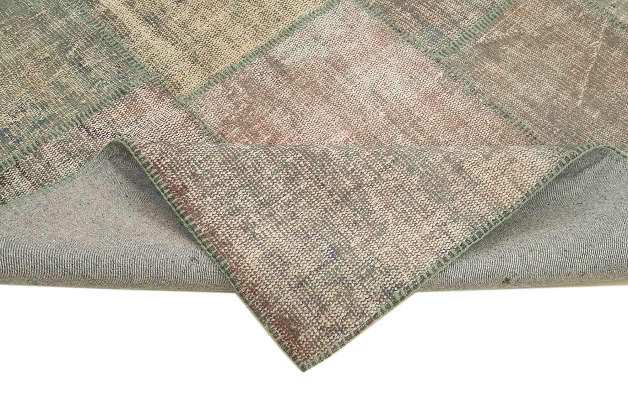 Handmade anatolian overdyed 176 cm x 243 cm grey patchwork rug