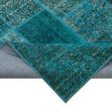 Hand-knotted oriental overdyed 200 cm x 298 cm turquoise patchwork rug