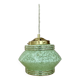 Suspension globe art déco en verre de Clichy vert mint et doré