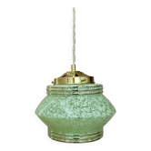 Art Deco globe pendant light in mint green and gold Clichy glass