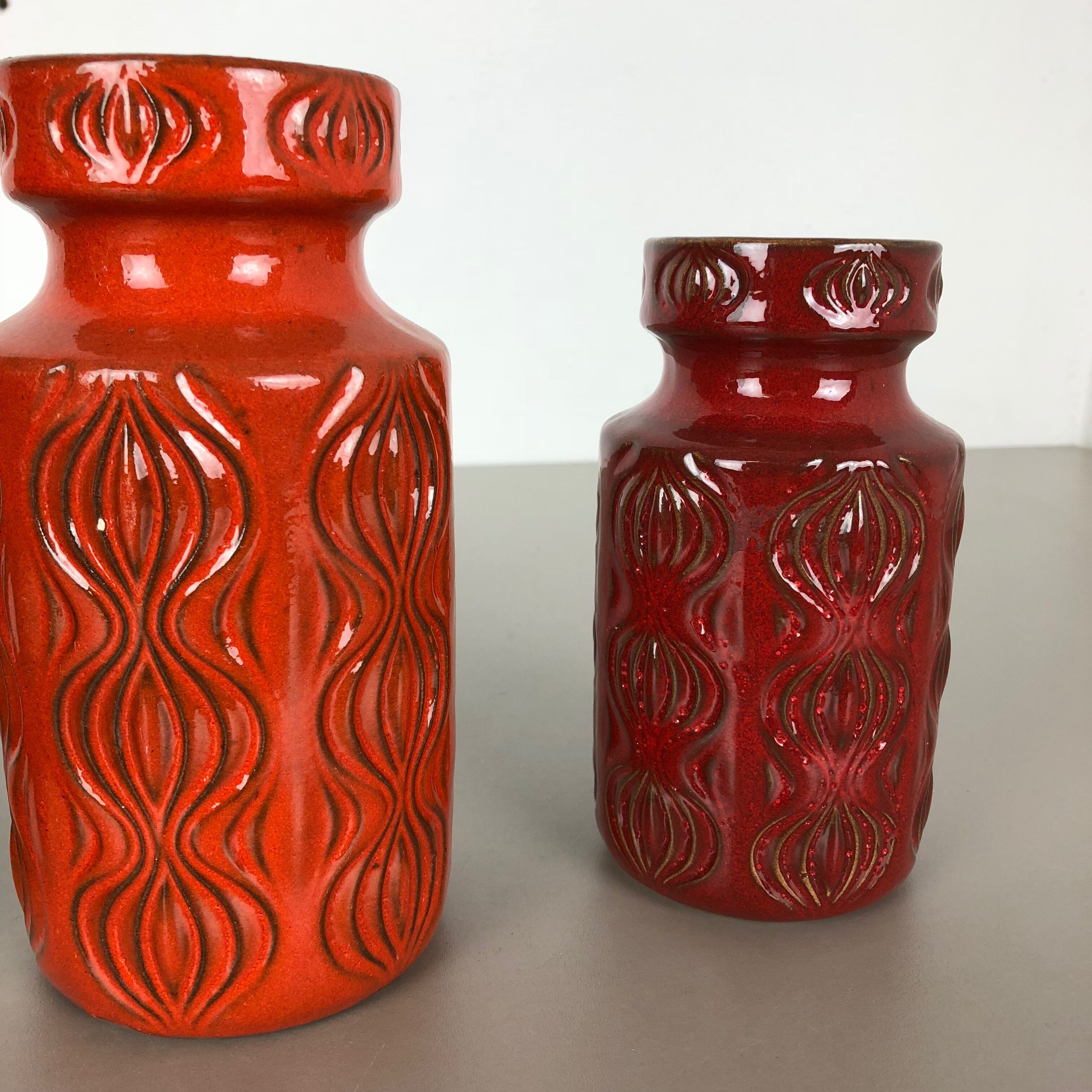 Set of three vintage pottery fat lava 'onion' vases made by Scheurich, Germany
