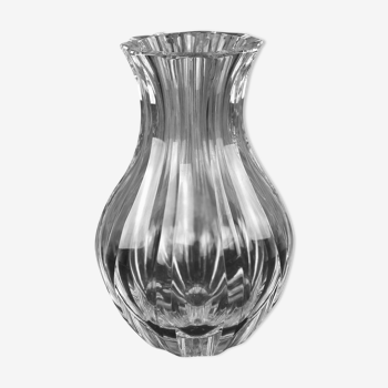 Vase en cristal saint louis 1950 taillé à côtes vénitiennes signé