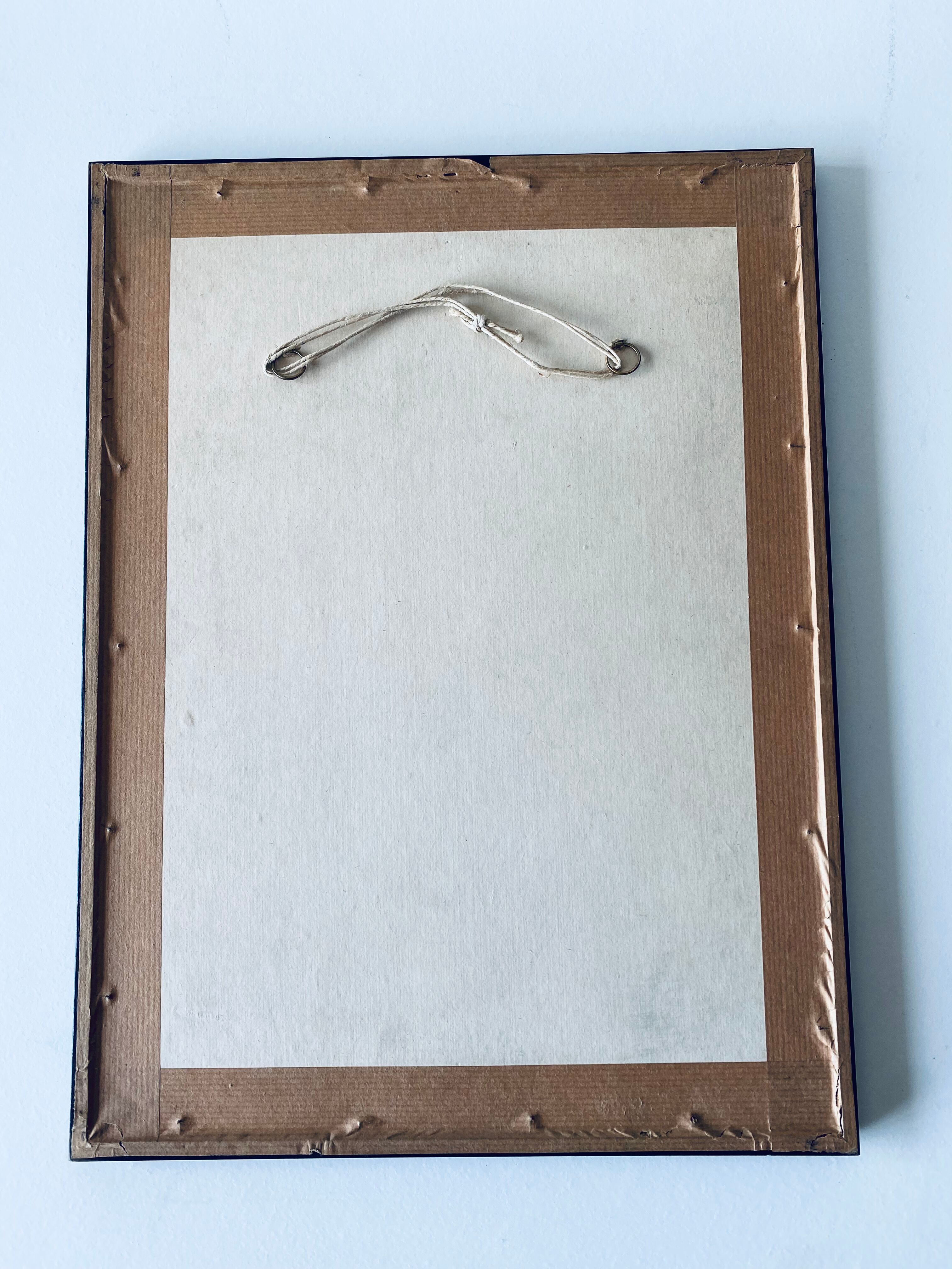 Ancient lithograph framed flower and snail