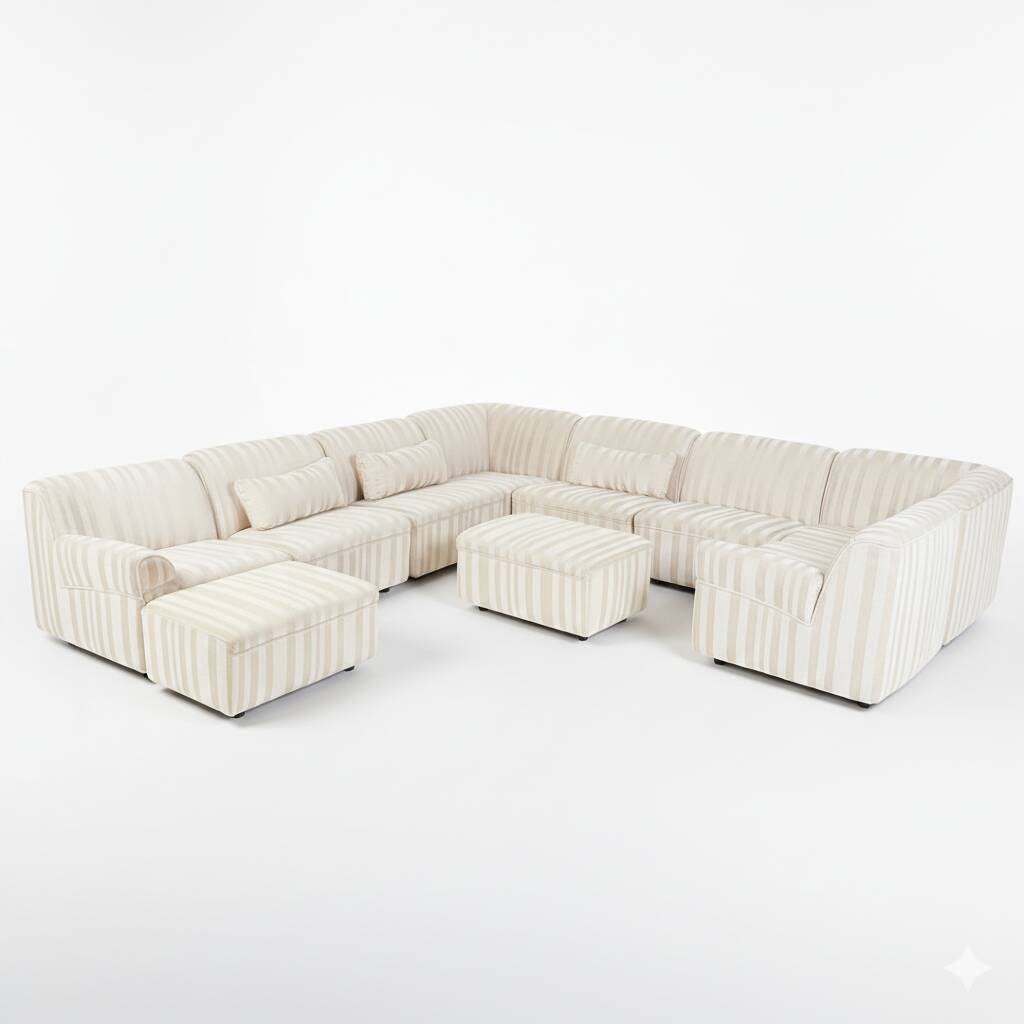 German Modular Sofa Set (10 Pieces)  — Wood Frame & Velvety Textile