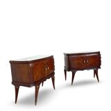 Tables de chevet plaquées en palissandre avec plateau en onyx vert