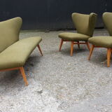 Sculptural sofa and 2 armchairs fifties sofa set