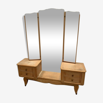 Coiffeuse Art Déco a miroir tripthique en placage de bois clair XX siècle