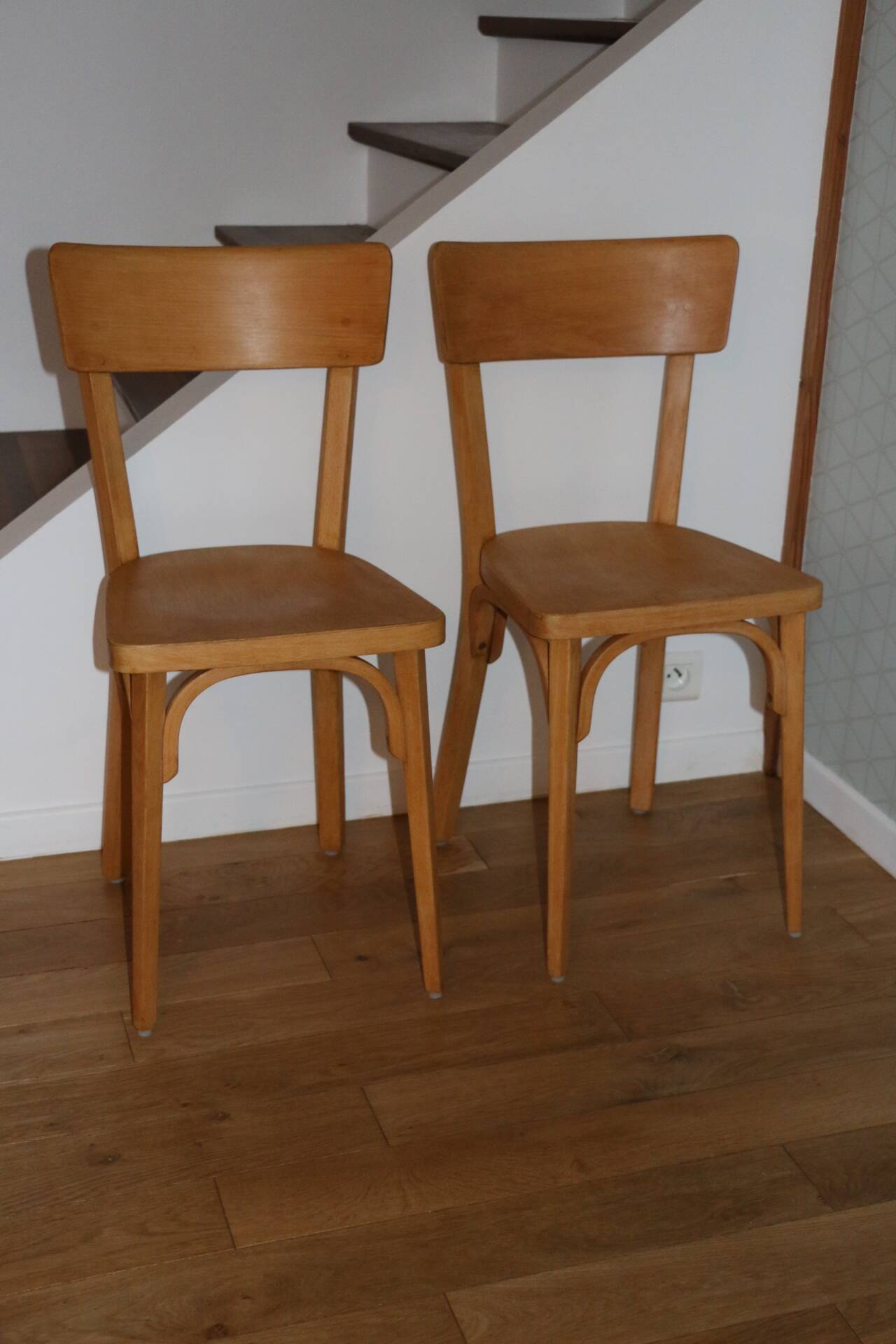 Set of 8 classic Baumann chairs 1950 light beech