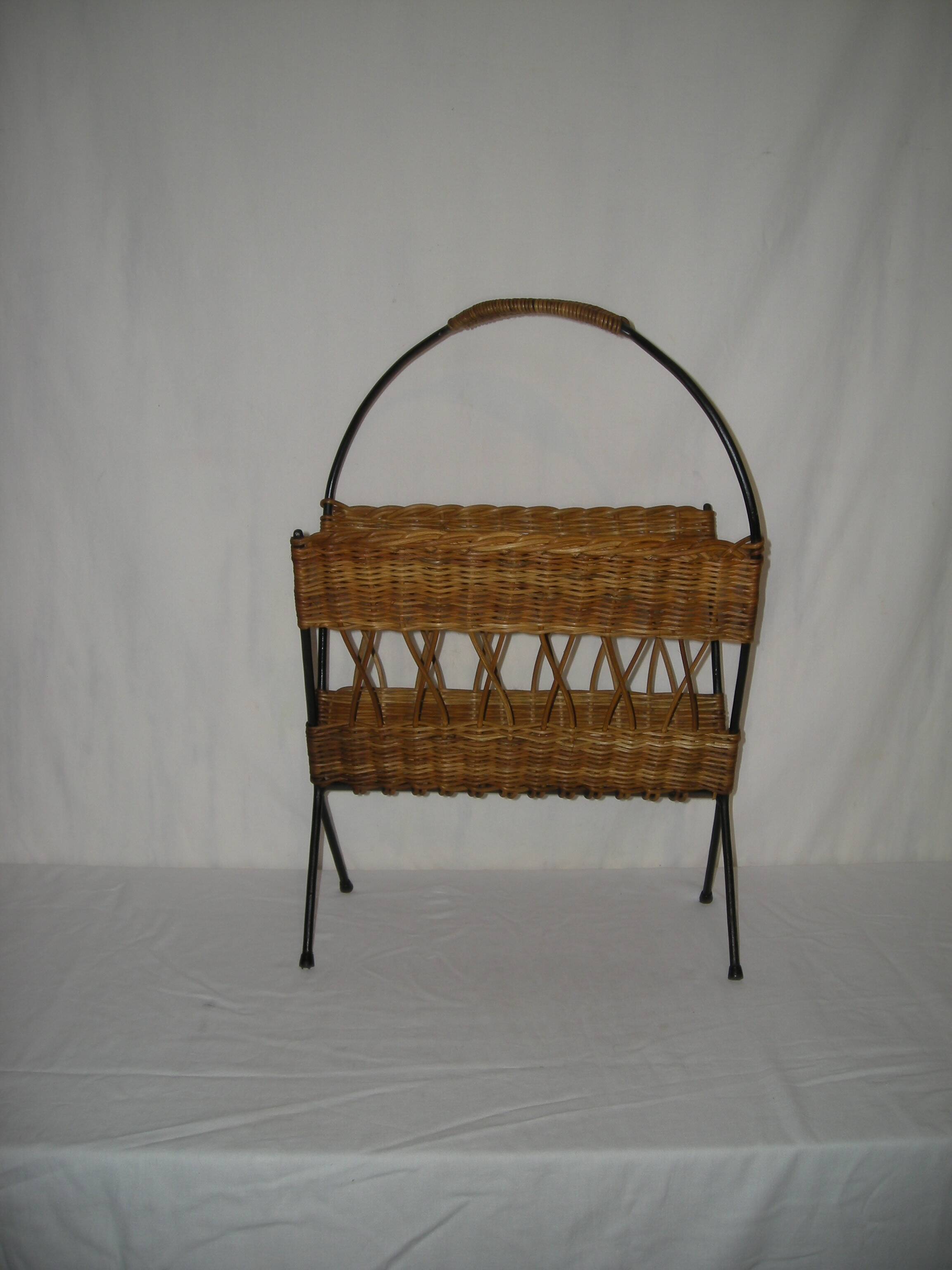 rattan magazine rack from the 50s