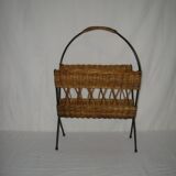 rattan magazine rack from the 50s