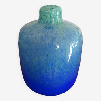 Large vase en verre soufflé  Bleu/vert moucheté