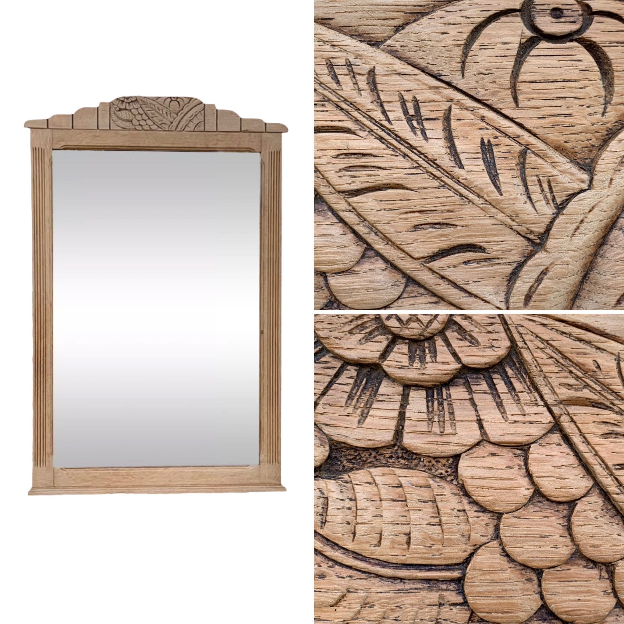 Art Deco mirror bevelled raw oak 1930