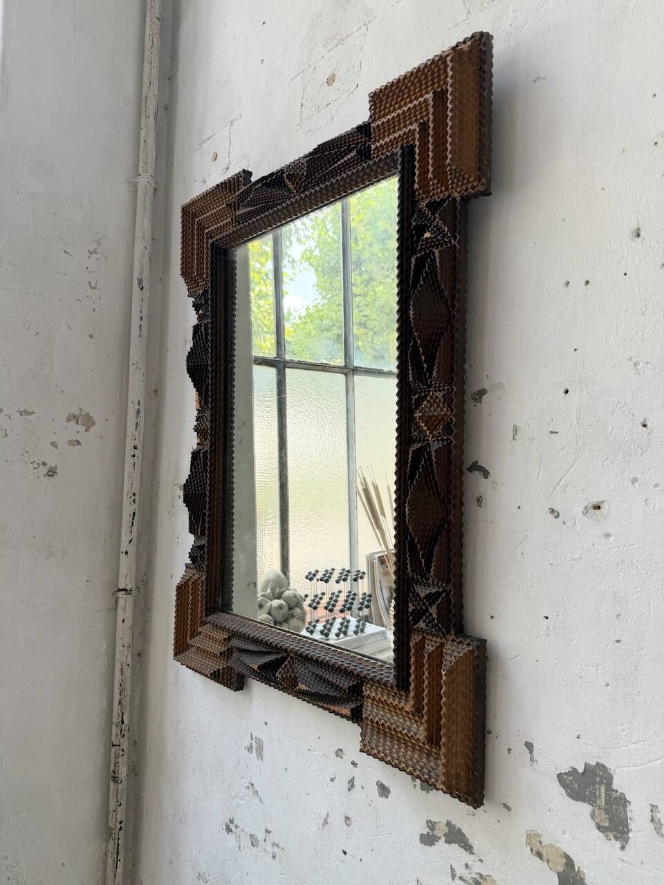 Tramp art mirror 1900 folk art France
