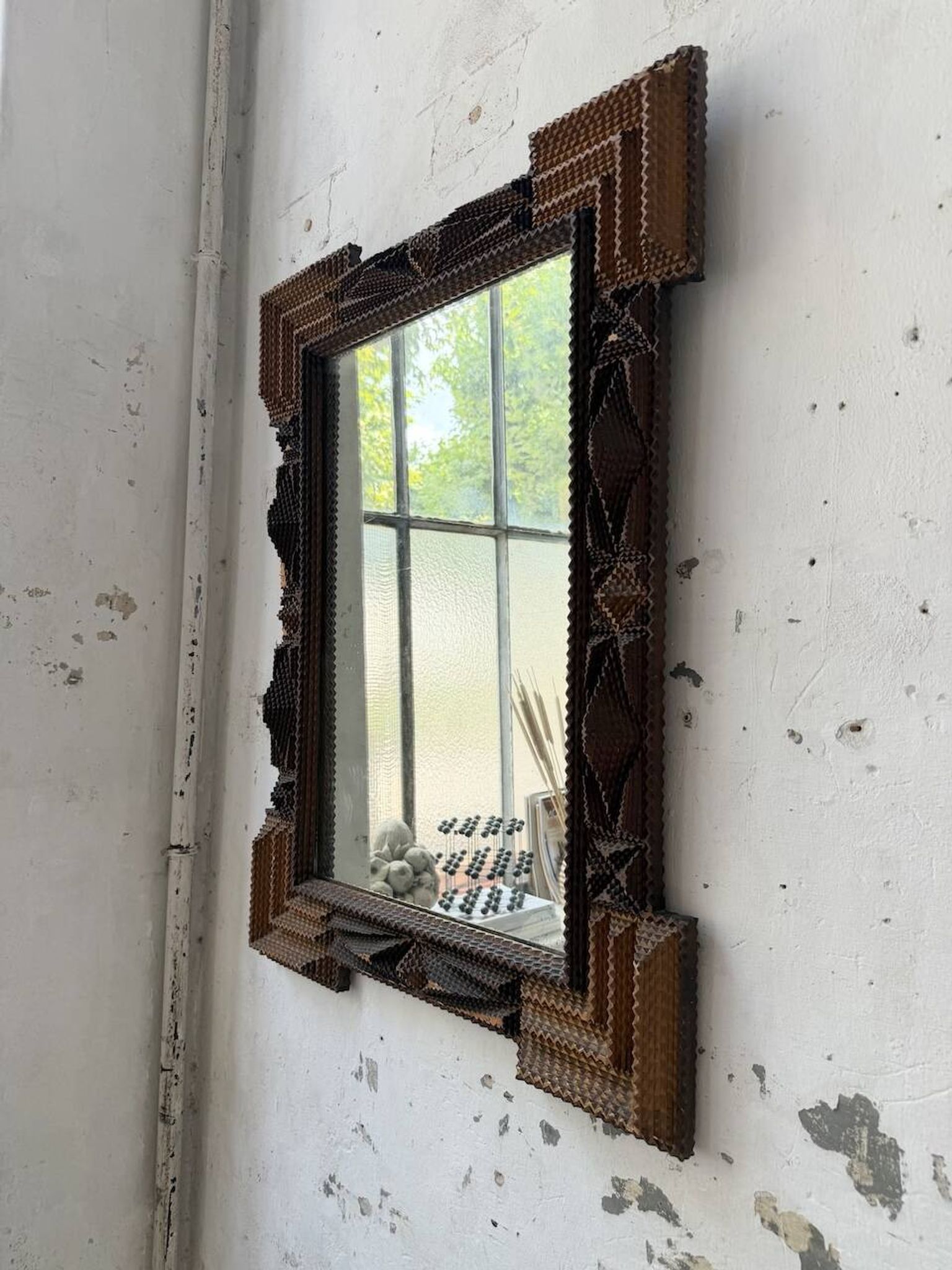 Miroir Tramp art 1900 folk art France