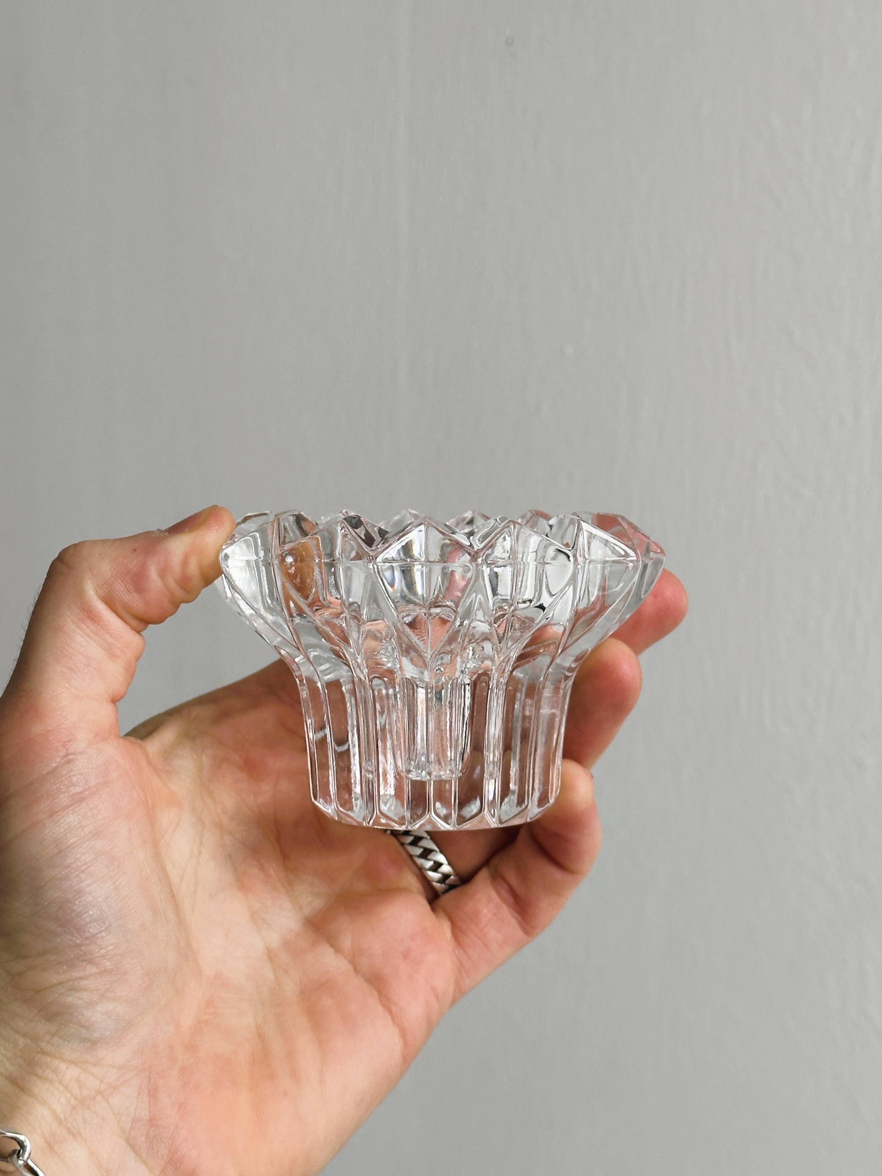 Elegant pair of faceted cut crystal candlesticks