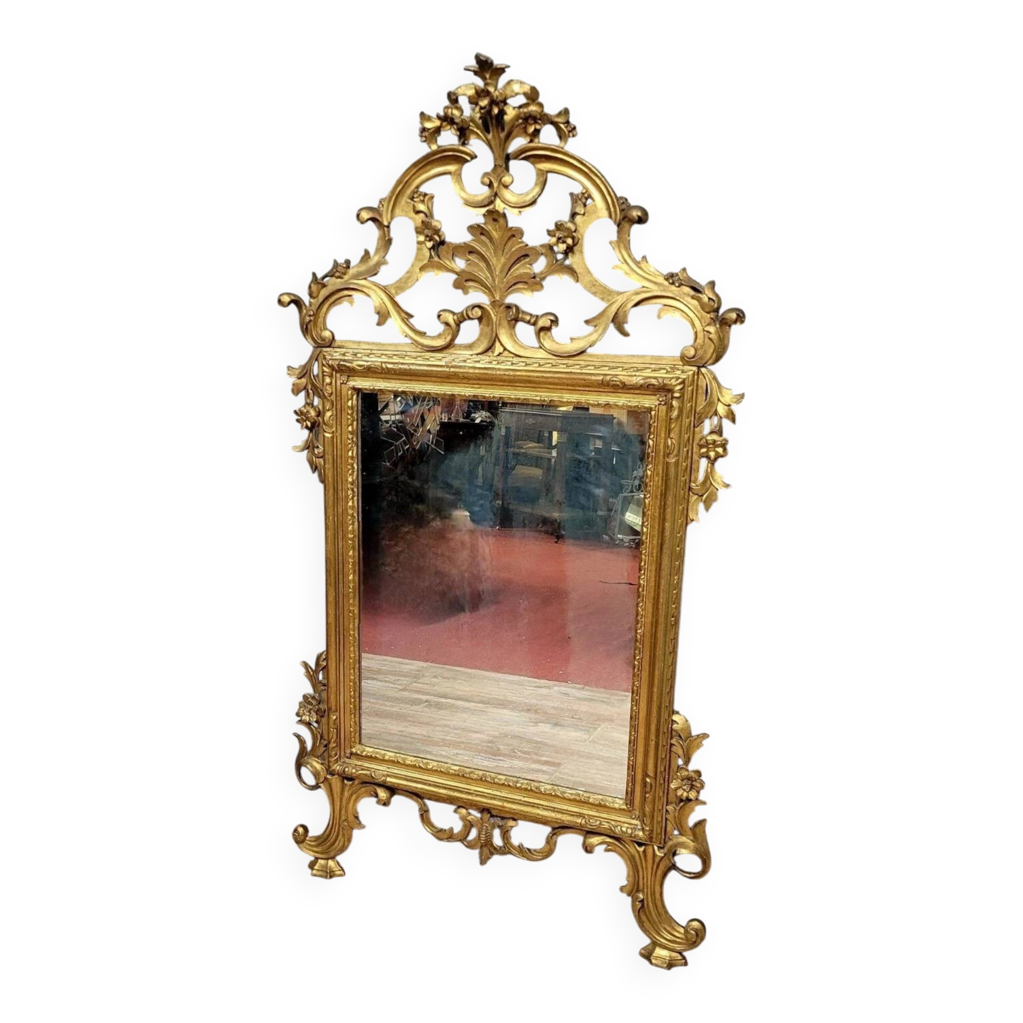 Very large Louis XV Venetian mirror in gilded wood circa 1900