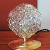 Table lamp, textured transparent glass ball globe with relief pattern