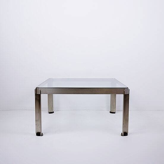 Steel and Thick Crystal Coffee Table T113 by Osvaldo Borsani for Tecno 1970s