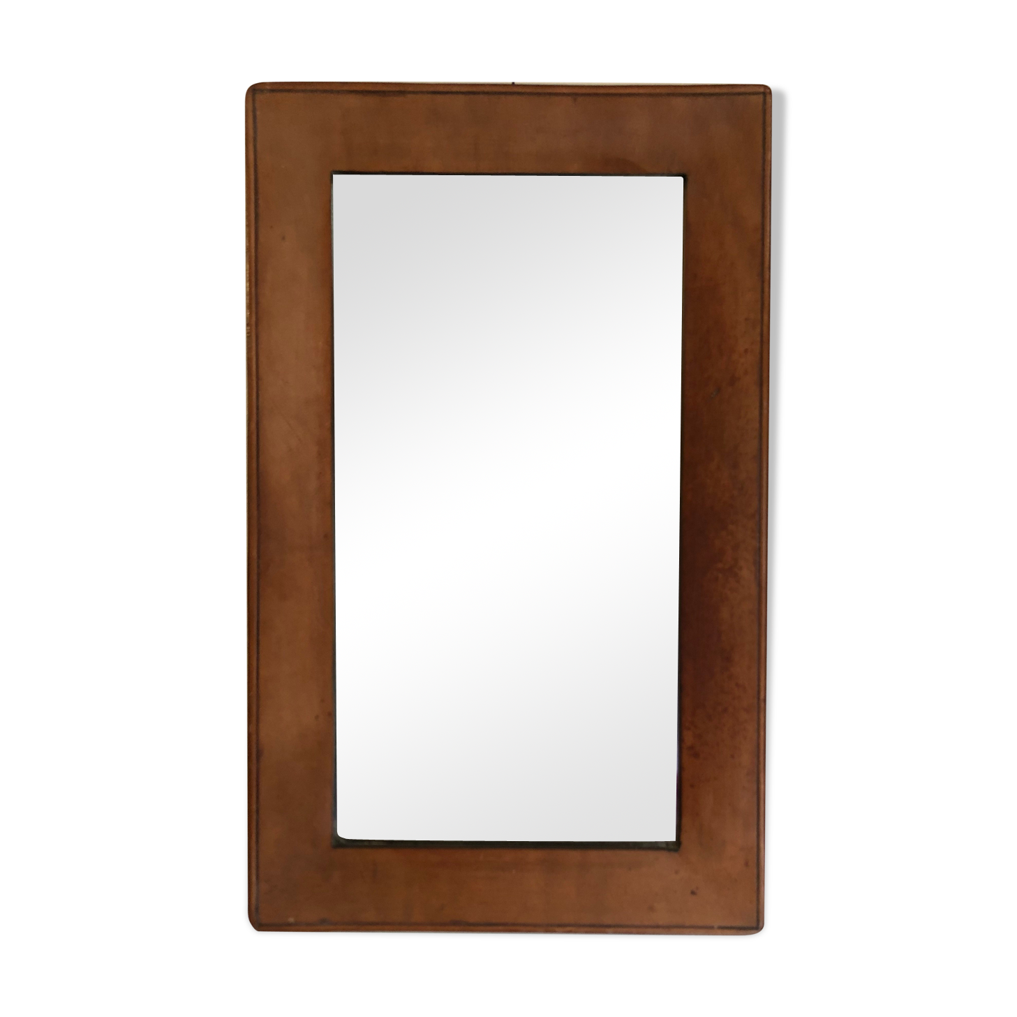 Early 20th century mirror in patinated leather  21x33,5cm