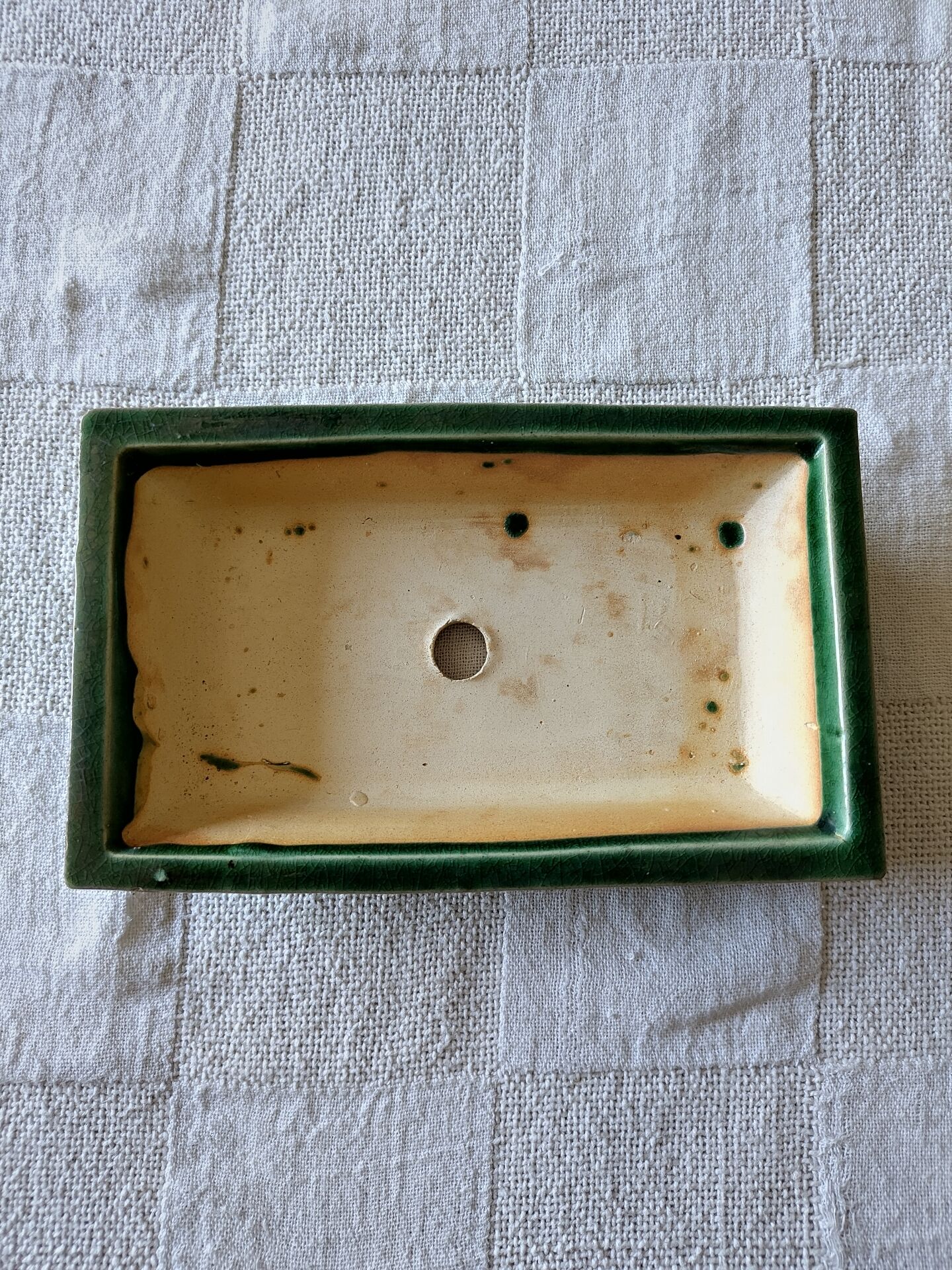 Pot bonsaï rectangulaire céramique émaillée vert
