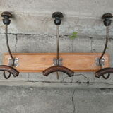 Wall coat rack wood and metal 3 double hooks