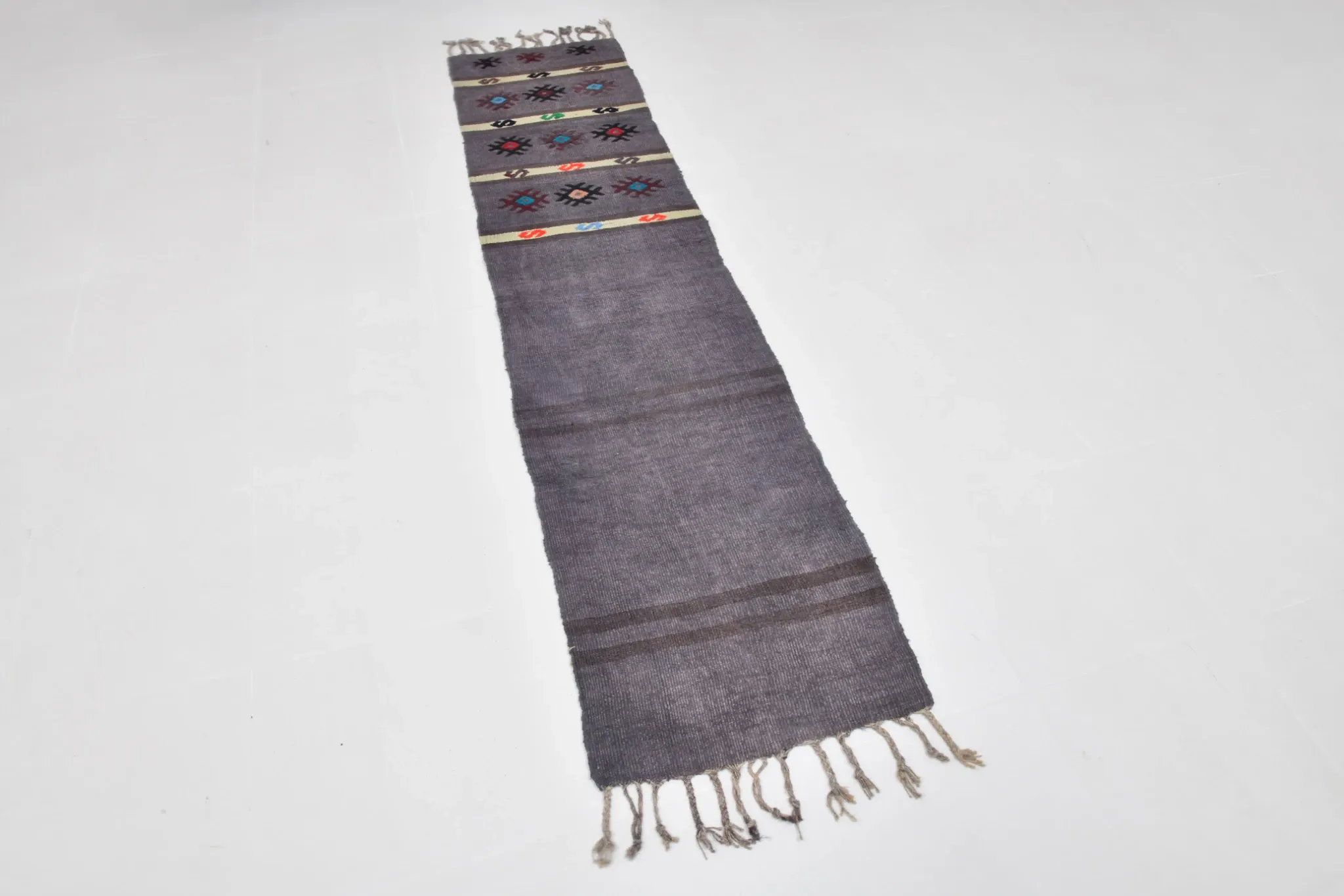 Mid Century Modern Kilim Runner Rug, Handmade Boho Hallway Carpet,56x244Cm