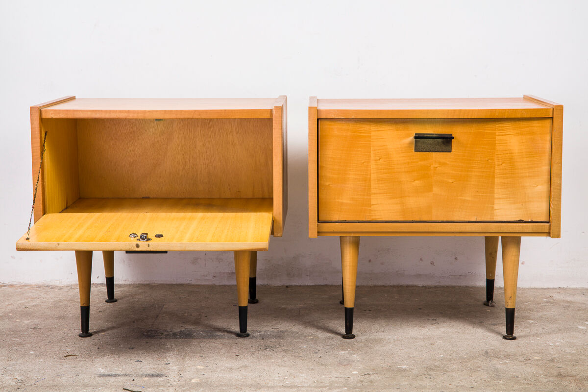 Nightstands mid century wooden lemon 50s