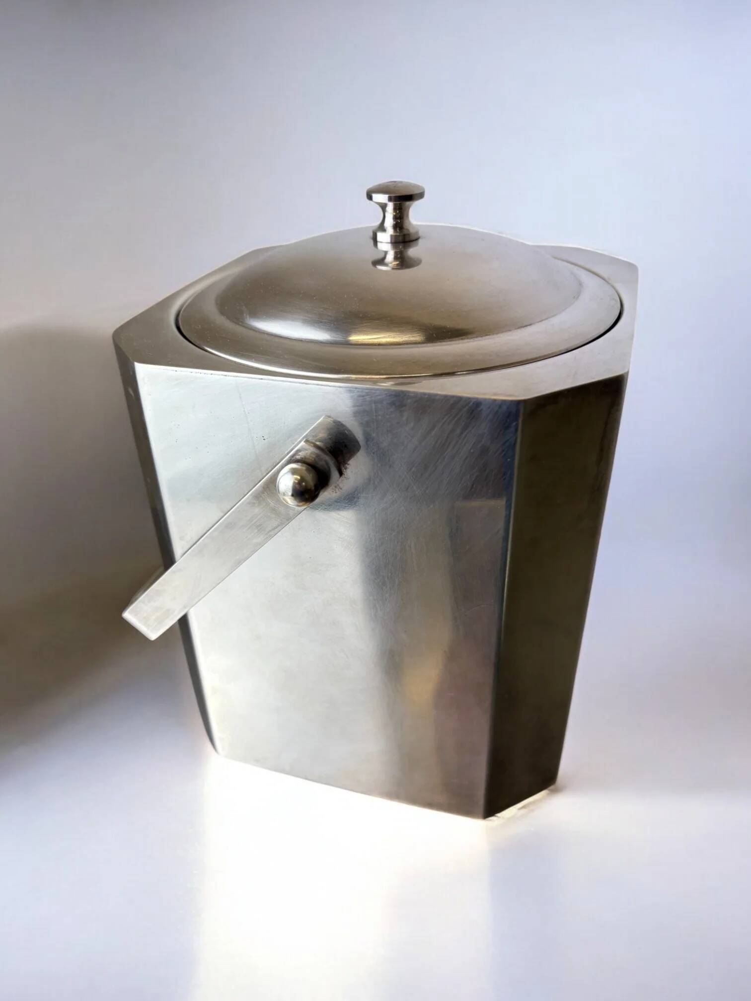 Romeo Rega chromed ice bucket with tongs, Italy, 1970s