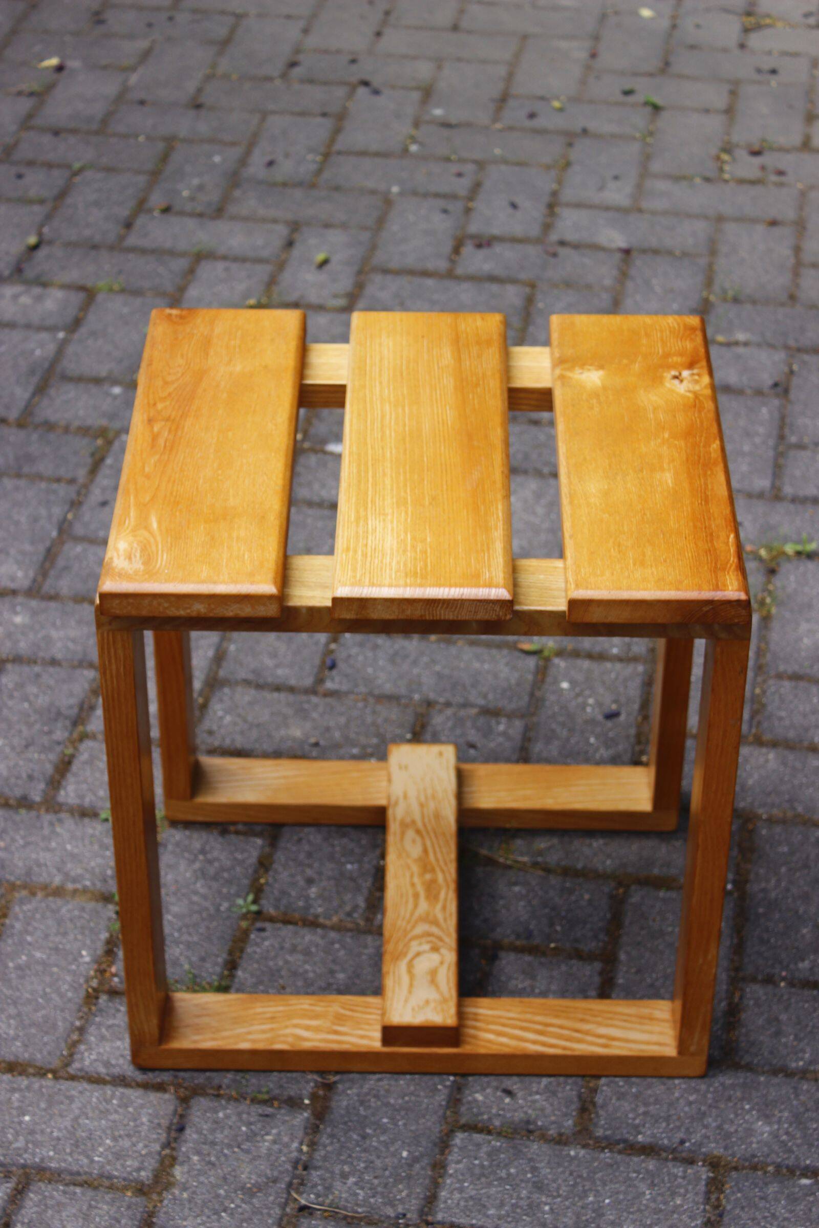 Vintage solid wood stool, modernist design 1970s