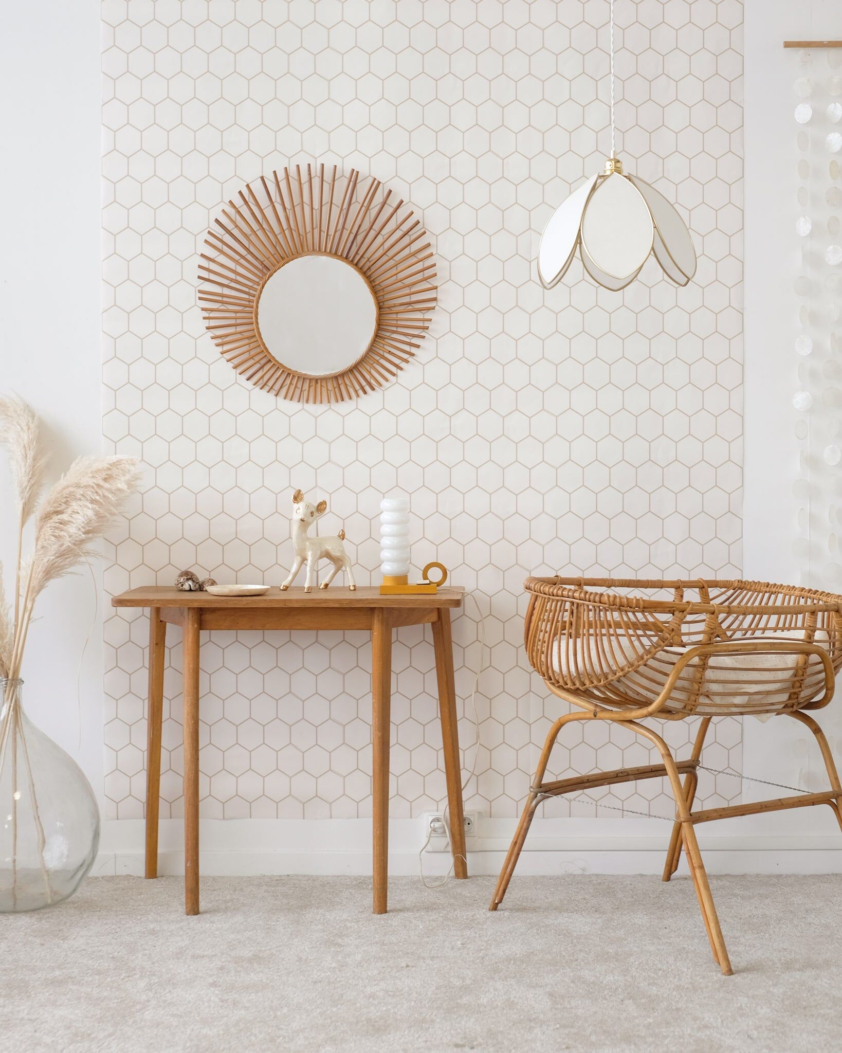 Old large rattan sun mirror