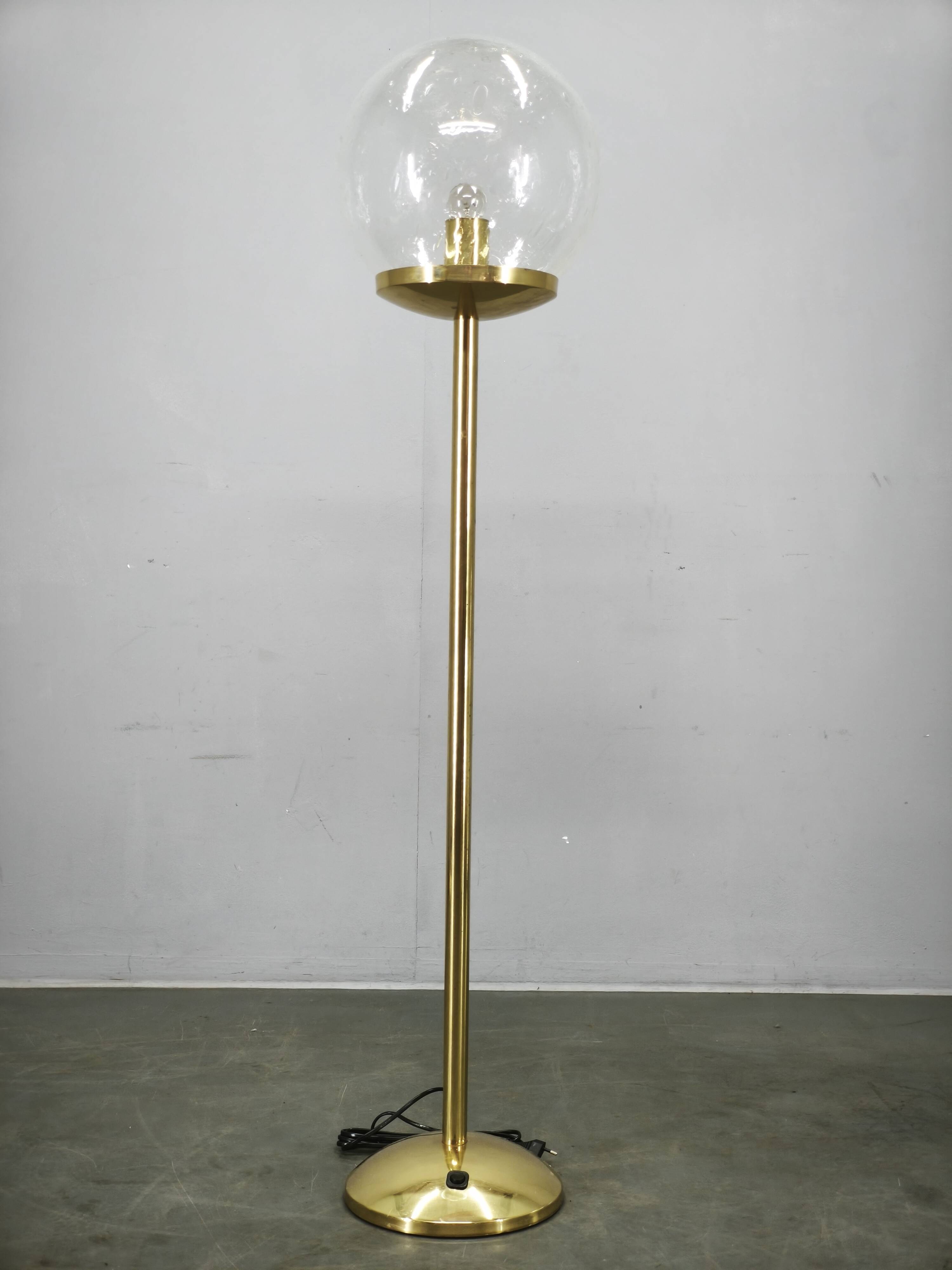 Space Age Bubble Glass and Brass Floor Lamp, Czechoslovakia, 1970s
