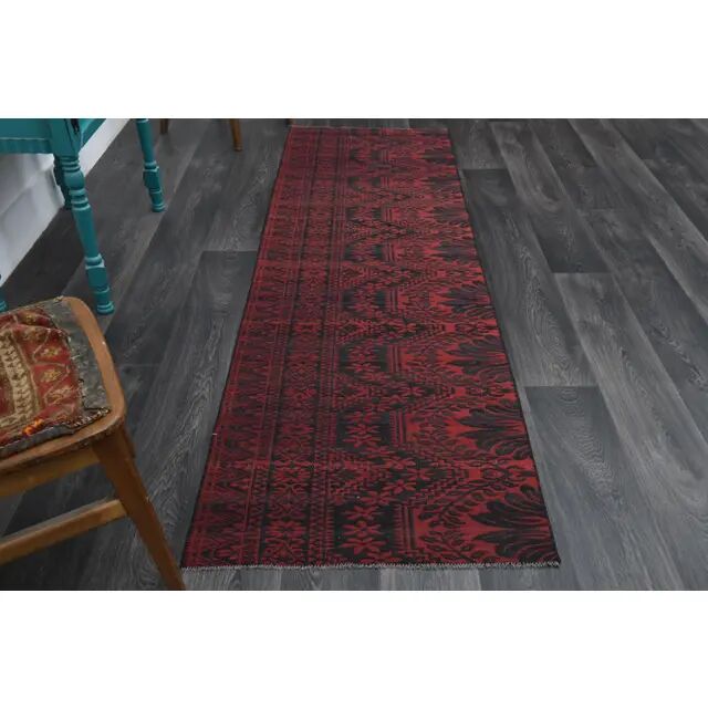 Vintage Turkish Oushak Handmade Wool Cotton Red Runner Rug 78x258