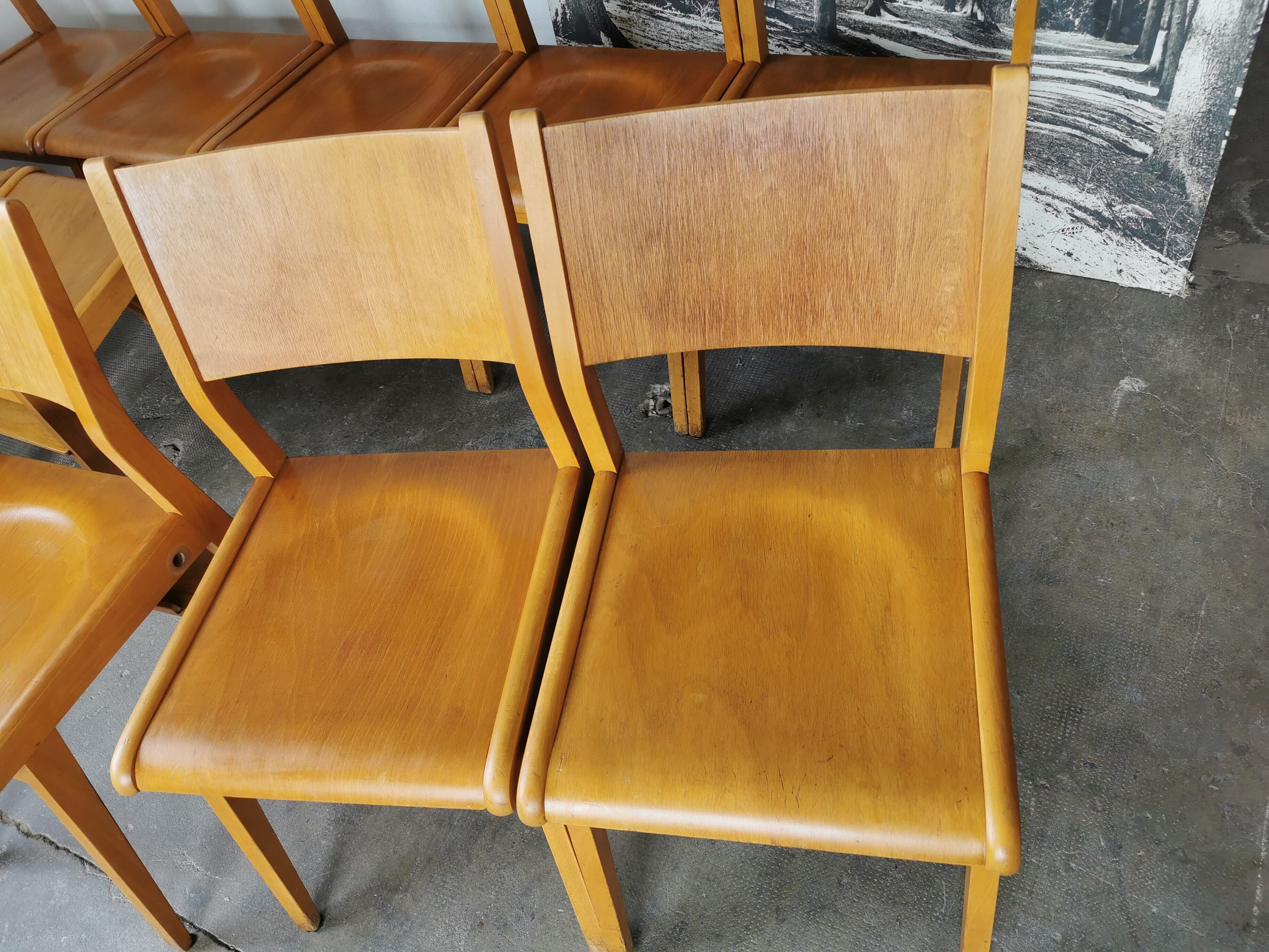 Lot de 6 chaises de théâtre en bois blond