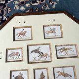 Octagonal frame with 9 humorous equestrian illustrations