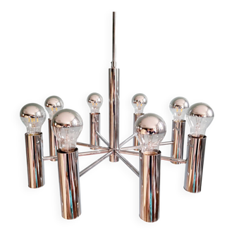 Space Age tubular chrome metal chandelier, 1970s