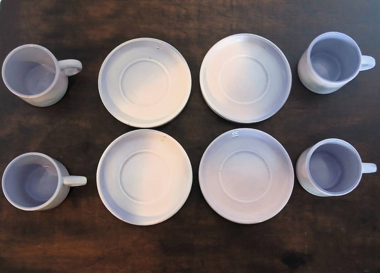 Service à café vintage faïence Salins-les-Bains peint main 4 personnes