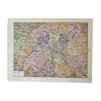 Lithographie carte de Paris et ses monuments de 1928