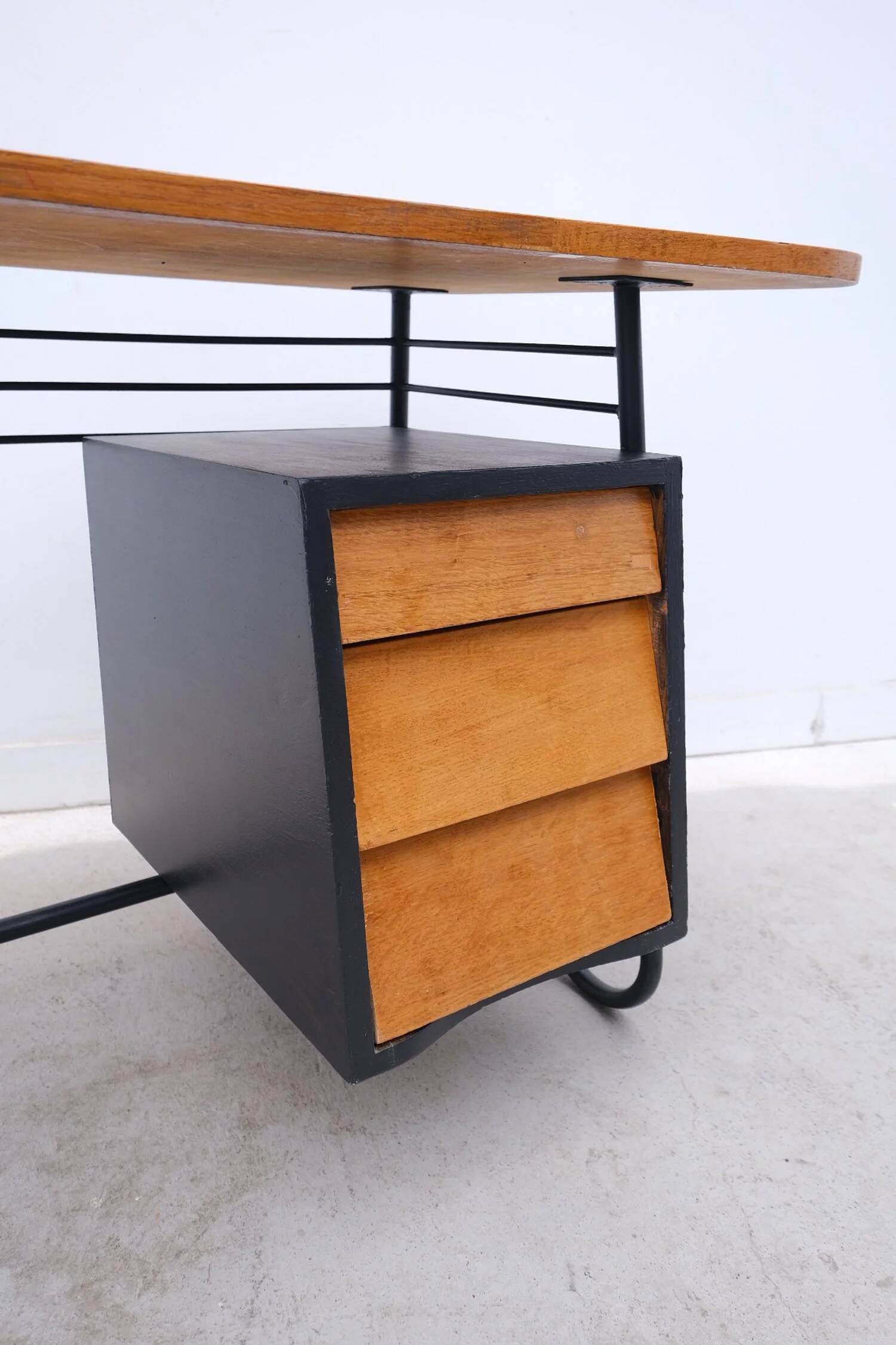 Wooden and metal desk, France 1950