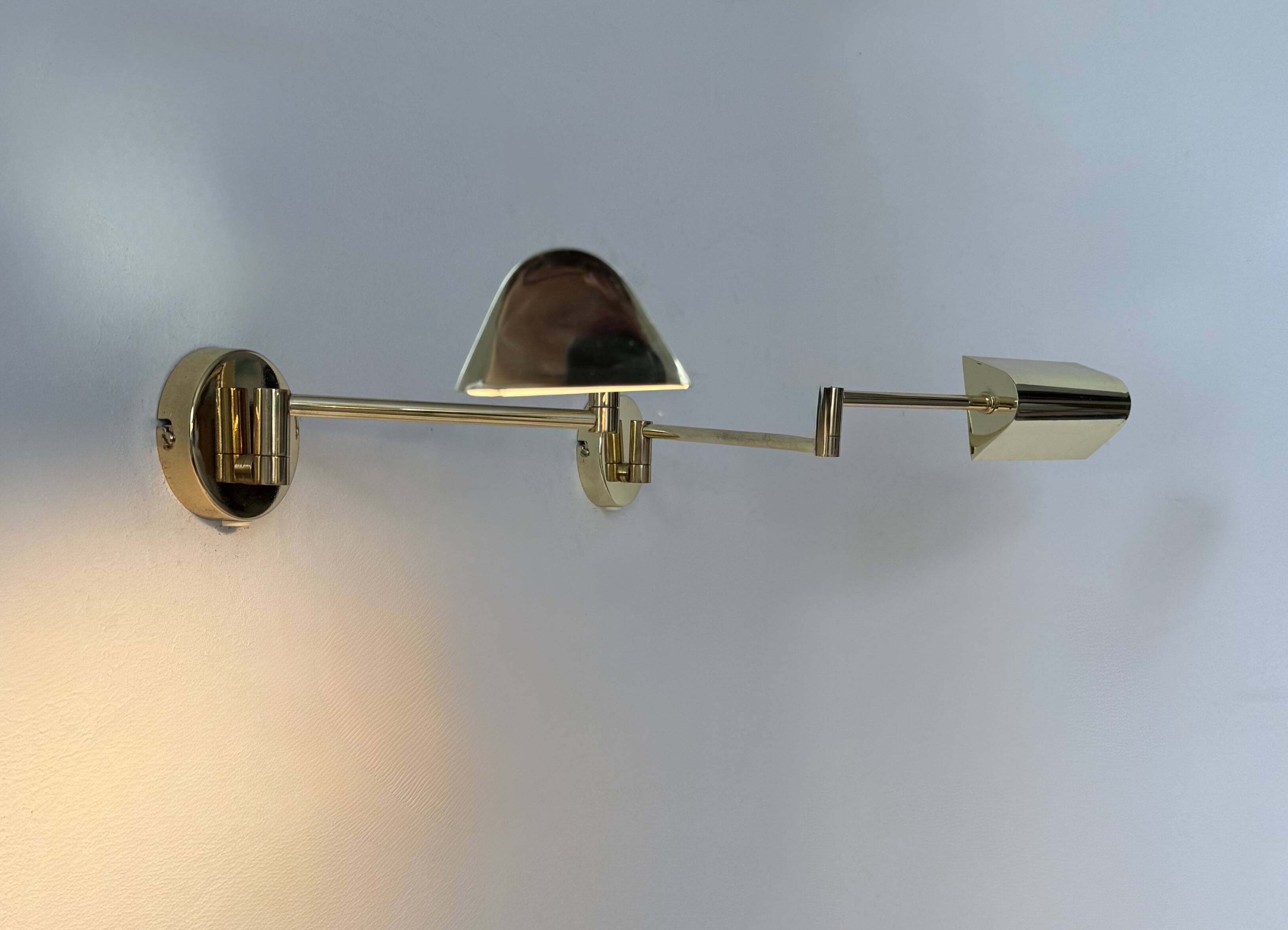 Pair of vintage adjustable wall lights, brass, France, 1970