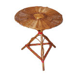 Bolster / pedestal table in tripod rattan 1960s-1970s