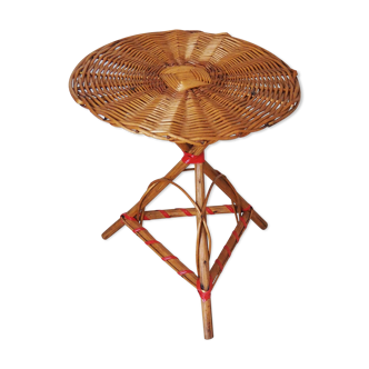 Rattan pedestal table – tripod – 1960s-1970s