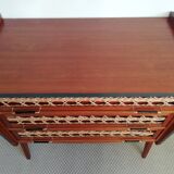 Commode teck et rotin pieds compas