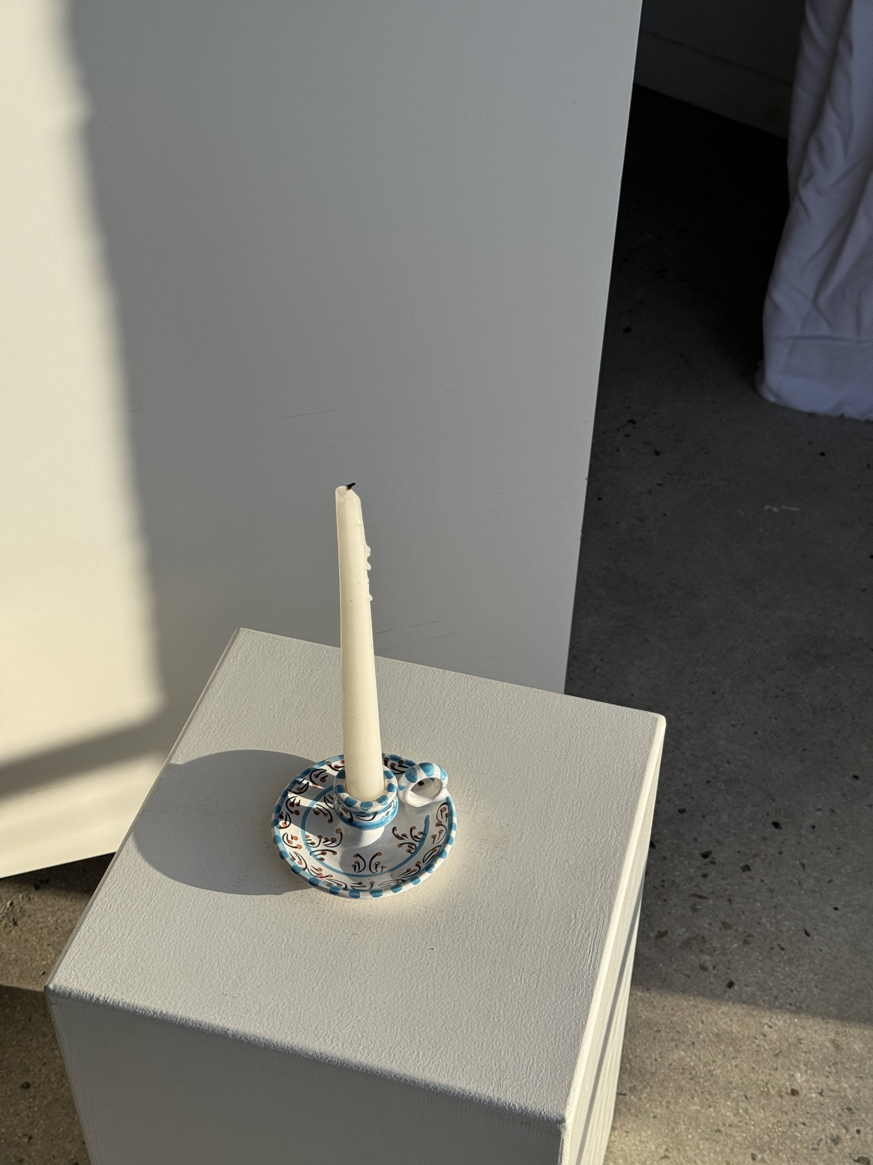 Light blue Moustiers candlestick H5 D12.5