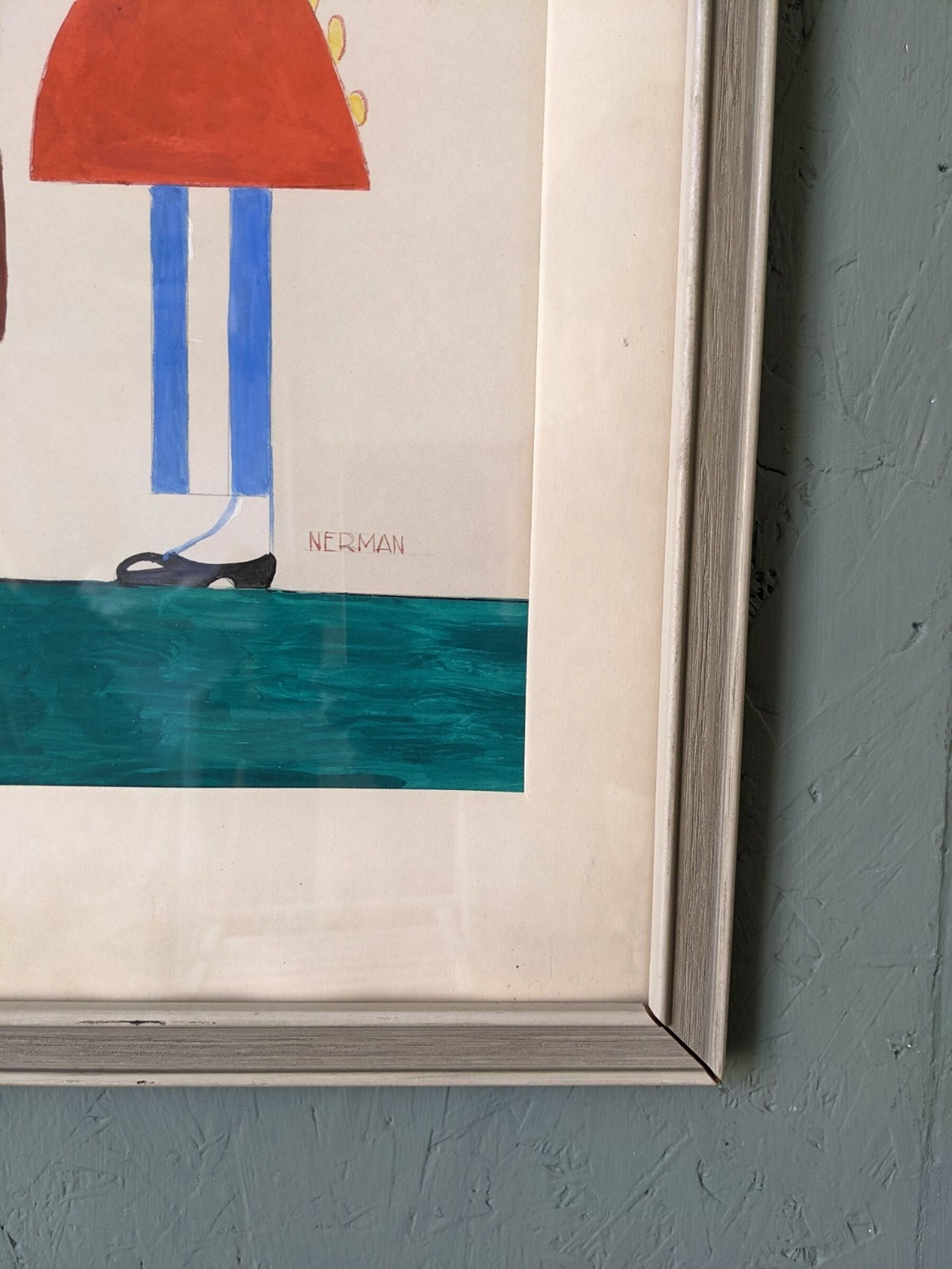Mid-century modern swedish "The royal guard" vintage figurative watercolor & gouache painting