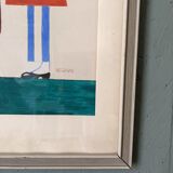 Mid-century modern swedish "The royal guard" vintage figurative watercolor & gouache painting