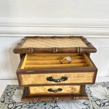 Boîte à bijoux commode 3 tiroirs bambou vintage