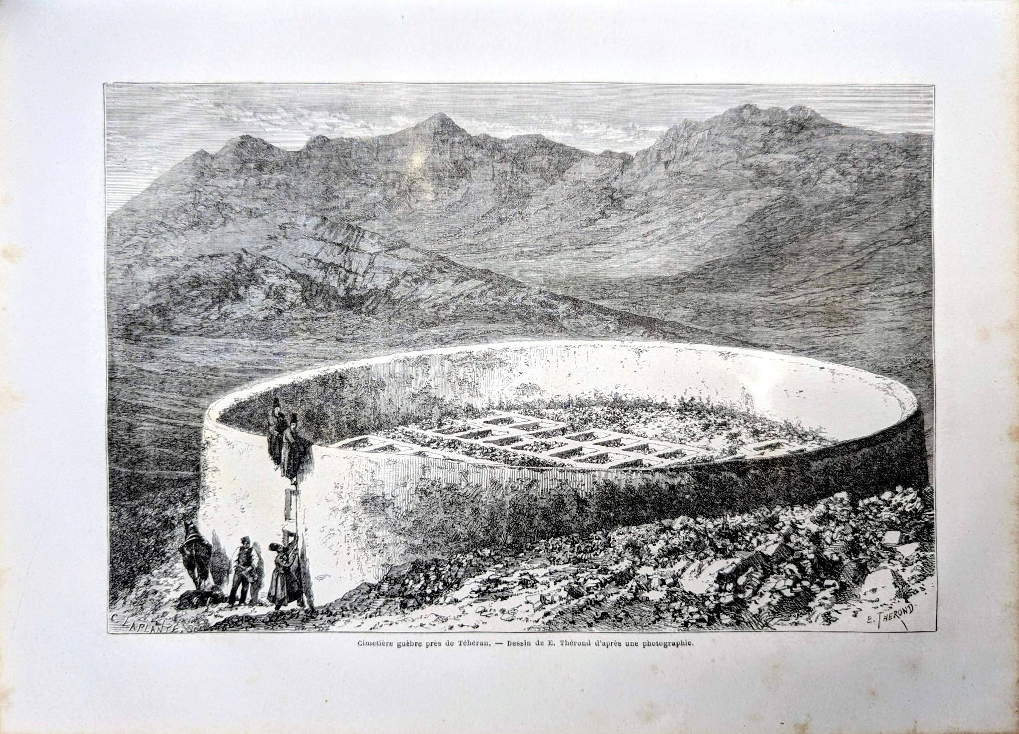 Cimetière guèbre près de Téhéran, Iran. Imprimée en 1866.